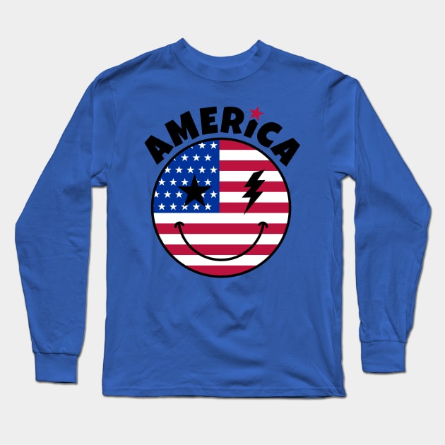 America Smiley Face Long Sleeve T-Shirt by victorstore